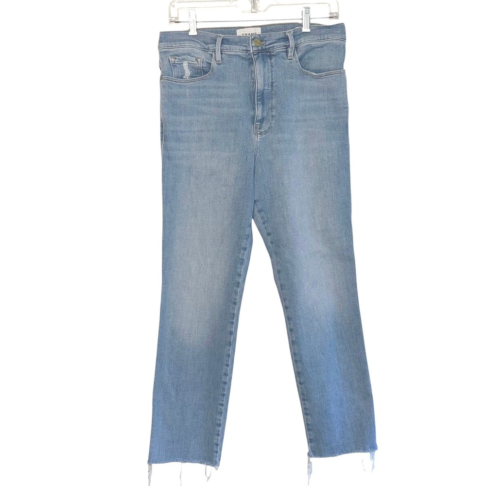 FRAME Le Sylvie Crop Jeans Women's Size 31 Light Wash Distressed Raw‎ Hem - Picture 2 of 10
